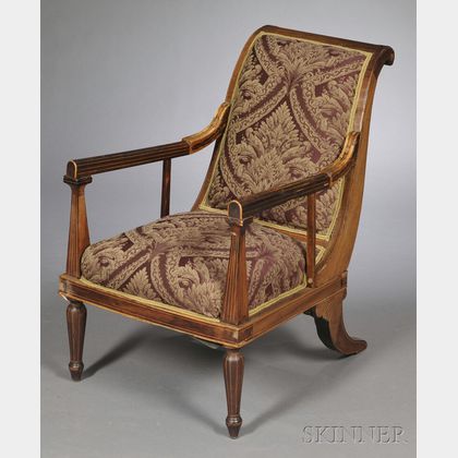 Italian Neoclassical Inlaid Fruitwood Open Armchair