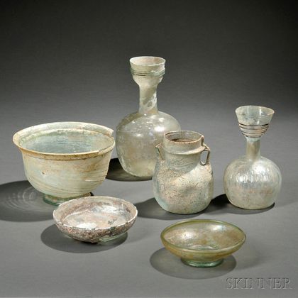 Six Roman-style Glass Vessels