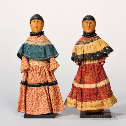Pair of Seminole Wood Female Dolls