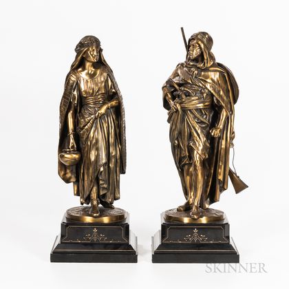 After Jean Jules Salmson (French, 1823-1902),Pair of Orientalist Bronze Figures of a Man and Woman