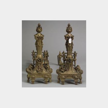 Pair of Louis XVI-style Bronze Andirons