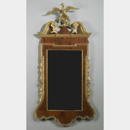 English George II Mahogany Veneered Parcel Gilt Mirror