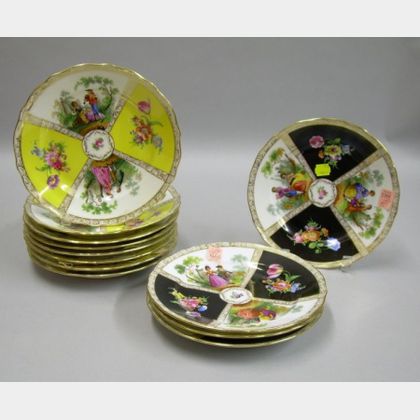 Set of Twelve Dresden Hand-painted Porcelain Plates