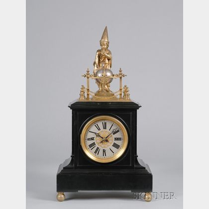 Rare French Quarter-Chiming Table Clock with Wizard Automaton