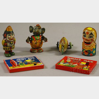 Six Lithographed Tin Toys