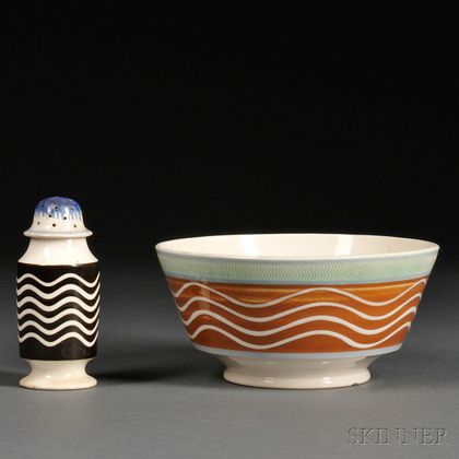Mochaware Pottery Pepper Pot and Bowl