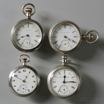 Four 15-jewel Open Face Elgin Watches