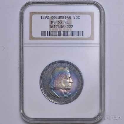 1892 Columbian Commemorative Half Dollar, NGC MS63 Prooflike. Estimate $50-100