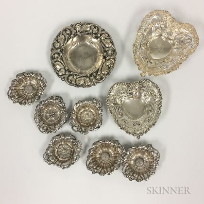 Nine Pieces of Floral Sterling Silver Tableware