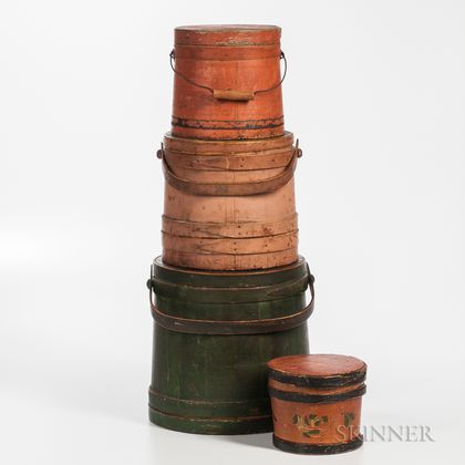 Four Painted Covered Pails