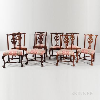 Assembled Set of Eight Carved Mahogany Chairs