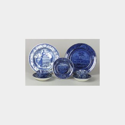 Group of Five Blue Transfer Decorated Staffordshire Table Items