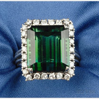 Platinum, Green Tourmaline, and Diamond Ring