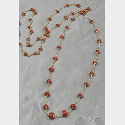 18kt Gold and Coral Longchain