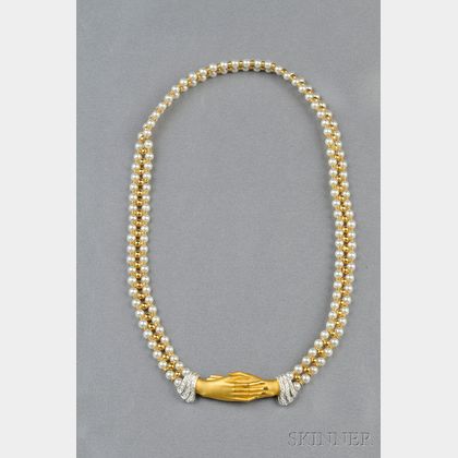 18kt Gold, Cultured Pearl, and Diamond Necklace, Carrera y Carrera