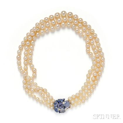 Sapphire, Diamond, and Cultured Pearl Necklace, Seaman Schepps