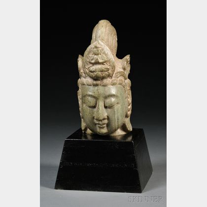 Carved Stone Head of Guanyin