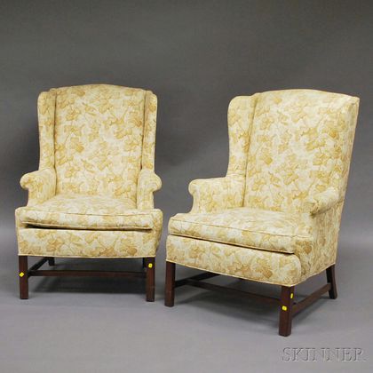 Pair of Chippendale-style Upholstered Mahogany Wing Chairs. Estimate $250-350