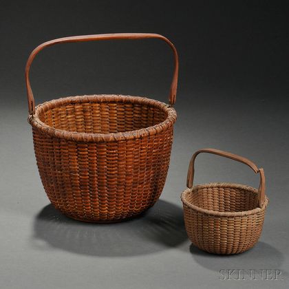 Two Round Swing-handled Nantucket Baskets