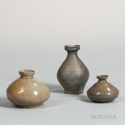 Three Stoneware Oil Bottles