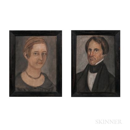 American School, 19th Century Pair of Portraits of a Man and Woman