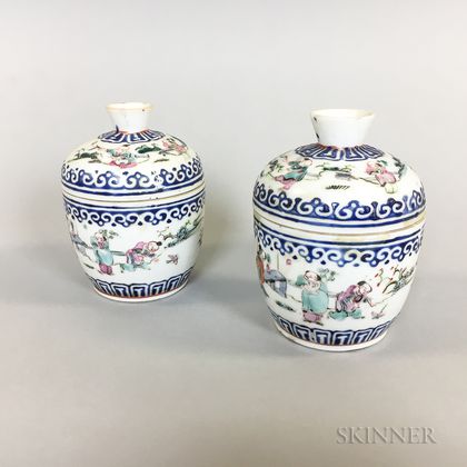 Pair of Small Chinese Porcelain Lidded Jars