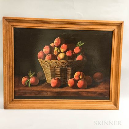 Framed Oil on Canvas Still Life with Peaches