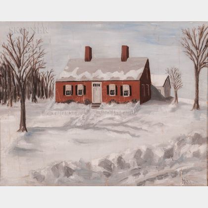 American/European School, 20th Century Country Home in the Snow