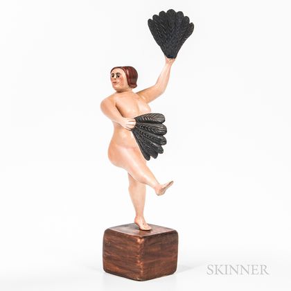 Carved and Painted Wood Figure of a Dancer