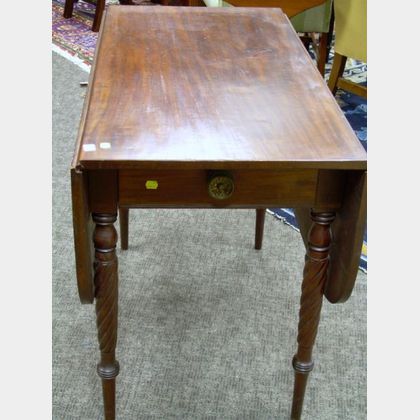 Federal Mahogany Drop-leaf Table with Rope-turned Legs and End Drawer. 