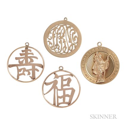 Four 14kt Gold Charms