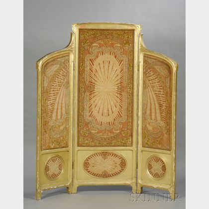 Art Nouveau Giltwood and Fabric-inset Three-Panel Floor Screen