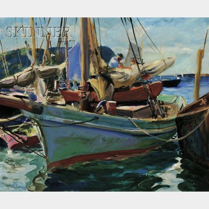 John Whorf (American, 1903-1959) Taking Down the Sails