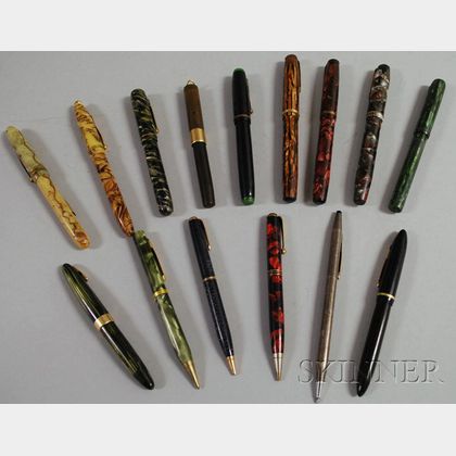 Fifteen Fountain Pens and Mechanical Pencils