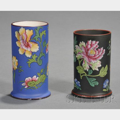 Two Wedgwood Polychrome Enamel Decorated Spill Vases