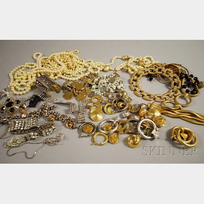 Group of Gilt-metal, Faux Pearl, Rhinestone, and Coin Costume Jewelry