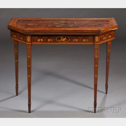 Regency-style Polychrome Paint-decorated Inlaid Mahogany Games Table
