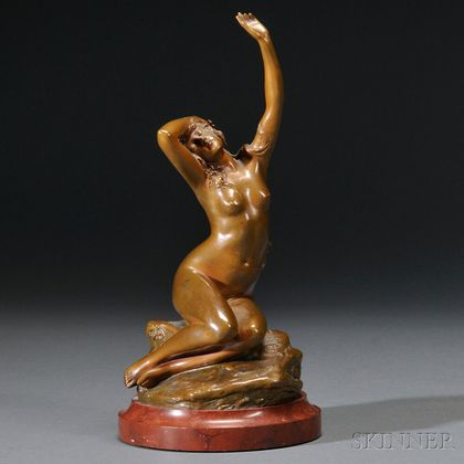 After Franz Seifert (Austrian, 1866-1951) Bronze of a Seated Nude Maiden