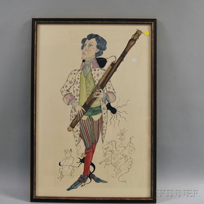 Attributed to Clinton Arrowood (American, 1939-1990) Caricature of a Bassoonist.