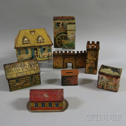 Seven House and Castle-form Advertising Tins