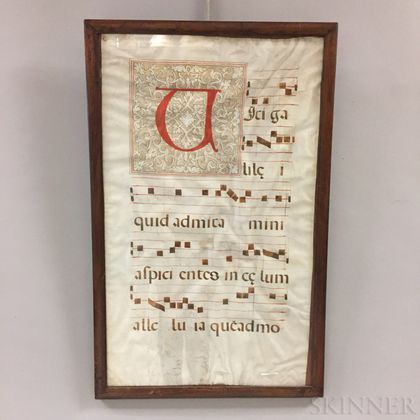Early Framed Continental Illuminated Manuscript Hymnal Page