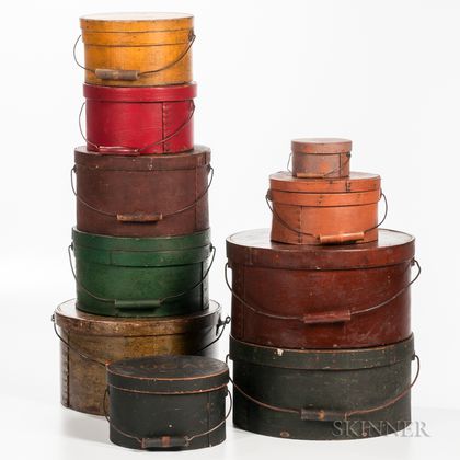 Stack of Ten Wire-handled Lidded Pantry Boxes
