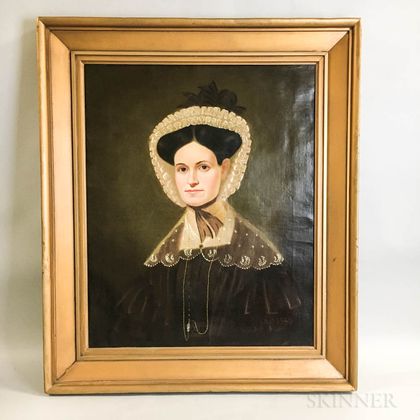 American School, 19th Century Portrait of a Woman with Ruffled Bonnet