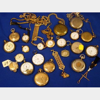 Twenty-one Assorted Silver and Gold-filled Pocket and Wristwwatches