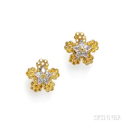 18kt Gold, Colored Diamond, and Diamond Earclips, Cartier
