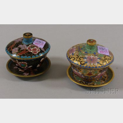 Two Cloisonne Covered Cups with Underplates. 