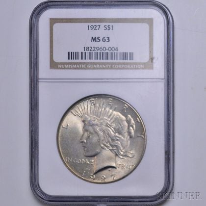 1927 Peace Dollar, NGC MS63. Estimate $50-100