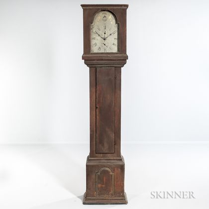 Brown/Red-painted Flat-top Wooden Works Tall Clock