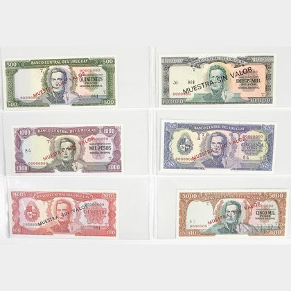 1967 Banco Central Del Uruguay Six-note Specimen Set