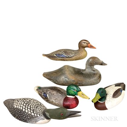 Five Carved and Painted Wood Duck Decoys